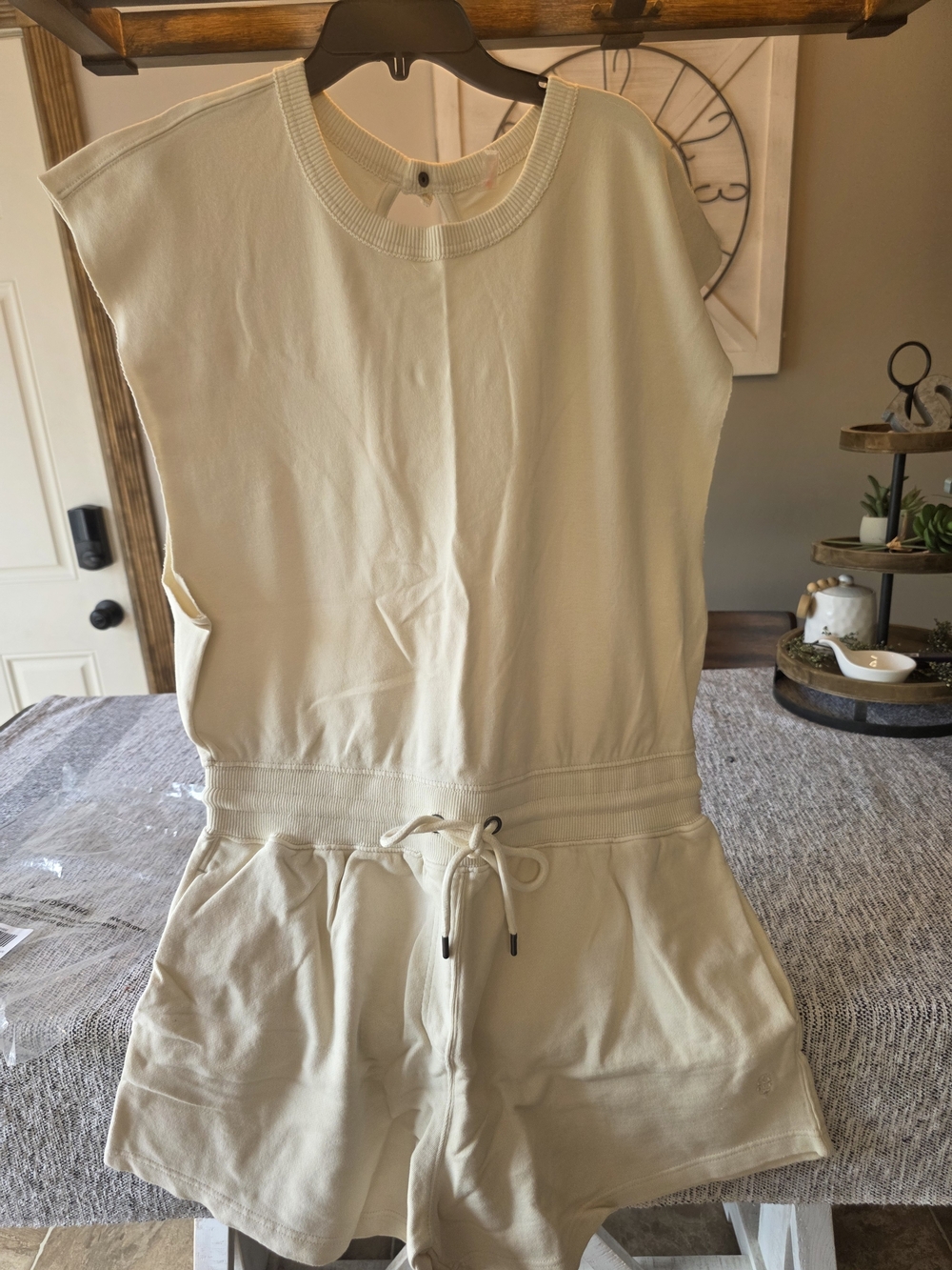 Free People Cream Sleeveless Romper Shorts